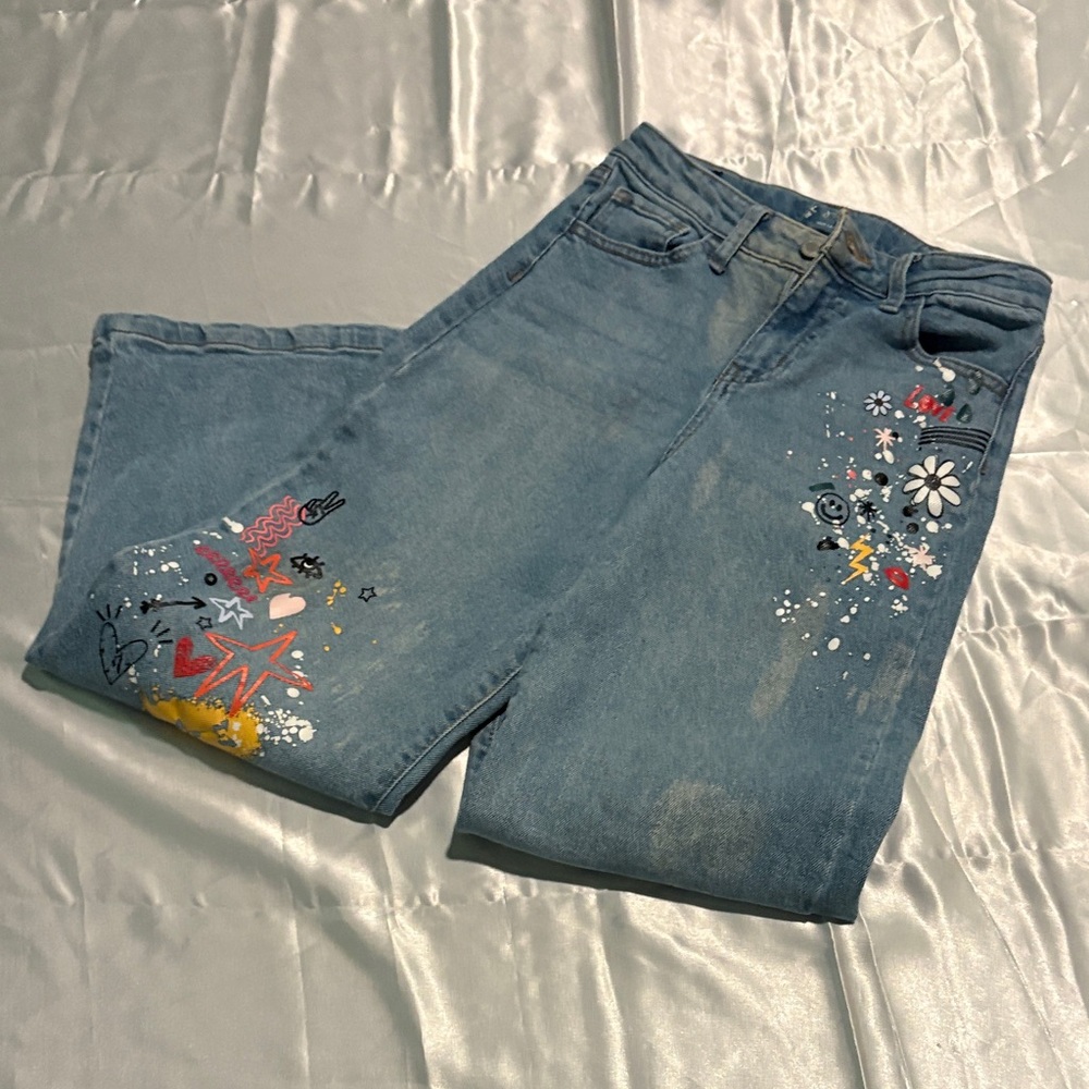 Art Class Blue Jeans with Colorful Embroidery
